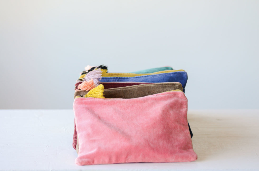 Cotton Velvet Zip Pouch